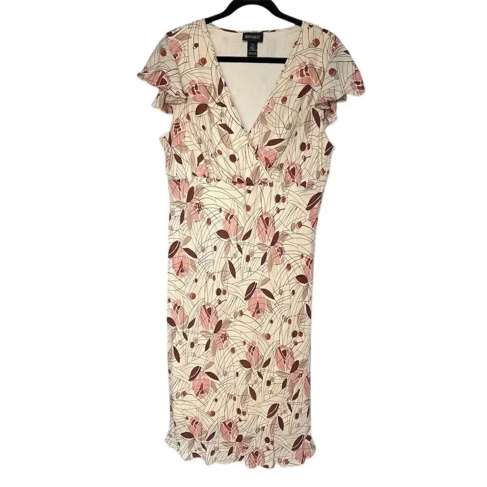 Lane Bryant M Floral Plus Size Silk Midi Dress Ruffle Fairy Y2K Etherial 18